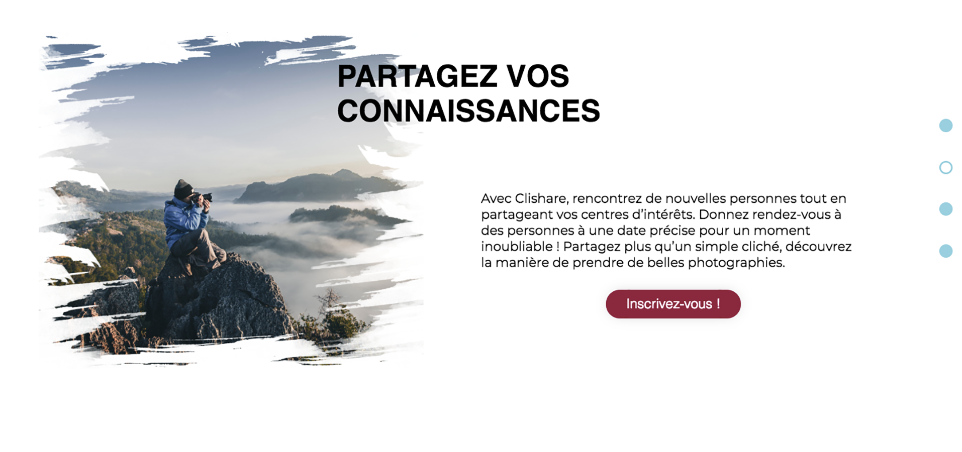 first picture of clishare landing page, première image de la landing page du projet clishare